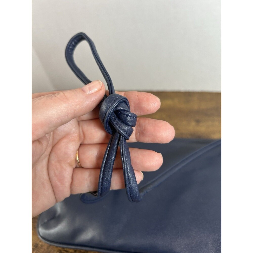 Vintage Navy Blue Shoulder Bag Clutch Purse Korea Snap Closure Retro Handbag Mod - Picture 12 of 14